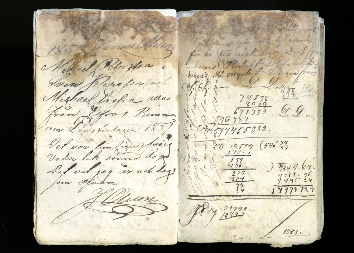 Dagböcker och andra anteckningar förda av storbonden och bössmeden Jonas Olsson (1832-1895) i Fågelsjö, Los mellan åren 1851 och 1892. Dagböckerna berör vardagens arbete, händelser i familjen och byn, förtretligheter, glädjeämnen och sorg. Böckerna förda i varierande frekvens med både dagliga och strödda anteckningar. Hela luckor år 1862-63, 1870-78, 1880-83 samt 1885-56. Dagboken förd i böcker med blandat innehåll, där dagboksanteckningarna är instoppade. Jonas Olssons dagboksanteckningar finns även transkriberade och publicerade i boken "Min hand är icke begåfvad att föra en skikliger penna", 2009.
