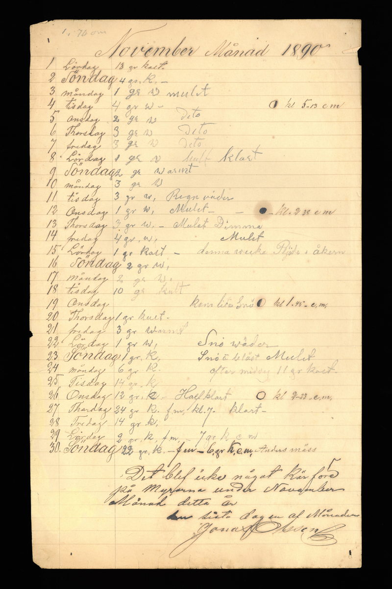 Dagböcker och andra anteckningar förda av storbonden och bössmeden Jonas Olsson (1832-1895) i Fågelsjö, Los mellan åren 1851 och 1892. Dagböckerna berör vardagens arbete, händelser i familjen och byn, förtretligheter, glädjeämnen och sorg. Böckerna förda i varierande frekvens med både dagliga och strödda anteckningar. Hela luckor år 1862-63, 1870-78, 1880-83 samt 1885-56. Dagboken förd i böcker med blandat innehåll, där dagboksanteckningarna är instoppade. Jonas Olssons dagboksanteckningar finns även transkriberade och publicerade i boken "Min hand är icke begåfvad att föra en skikliger penna", 2009.
