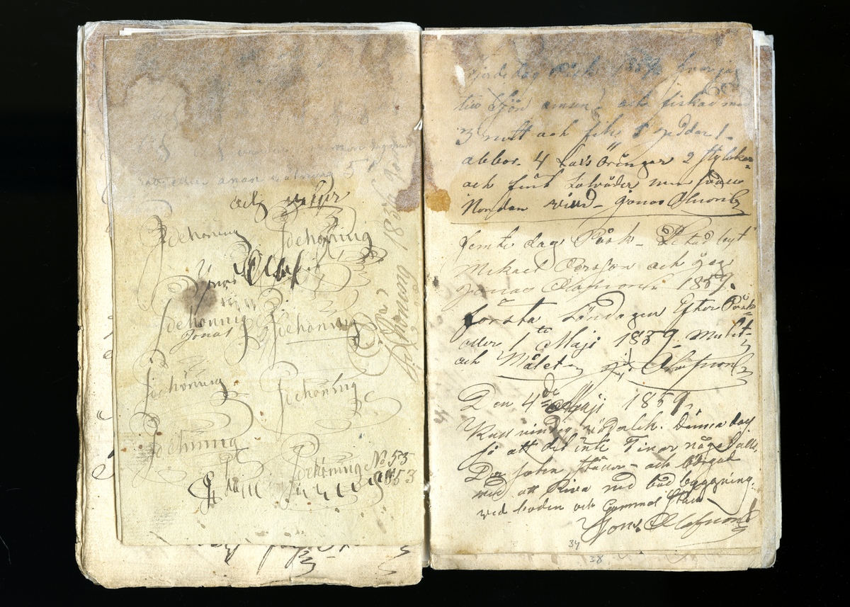 Dagböcker och andra anteckningar förda av storbonden och bössmeden Jonas Olsson (1832-1895) i Fågelsjö, Los mellan åren 1851 och 1892. Dagböckerna berör vardagens arbete, händelser i familjen och byn, förtretligheter, glädjeämnen och sorg. Böckerna förda i varierande frekvens med både dagliga och strödda anteckningar. Hela luckor år 1862-63, 1870-78, 1880-83 samt 1885-56. Dagboken förd i böcker med blandat innehåll, där dagboksanteckningarna är instoppade. Jonas Olssons dagboksanteckningar finns även transkriberade och publicerade i boken "Min hand är icke begåfvad att föra en skikliger penna", 2009.
