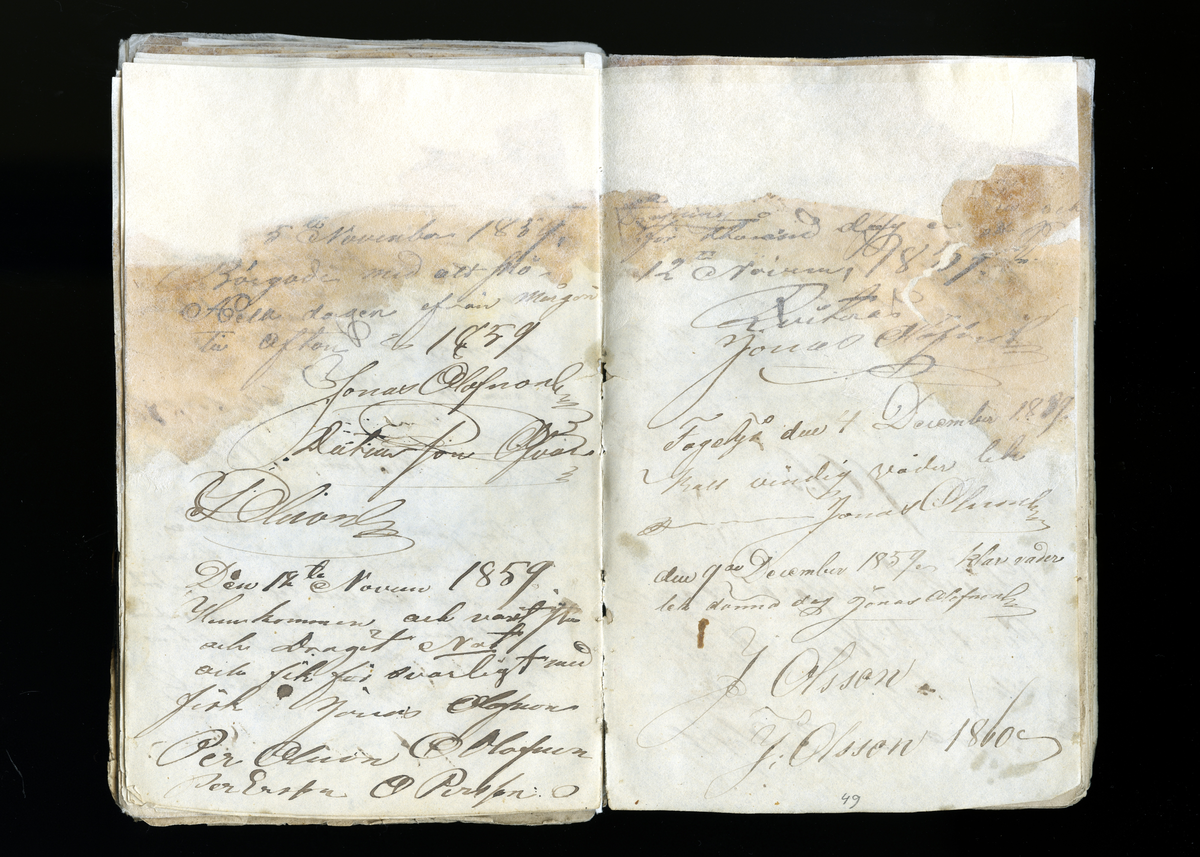 Dagböcker och andra anteckningar förda av storbonden och bössmeden Jonas Olsson (1832-1895) i Fågelsjö, Los mellan åren 1851 och 1892. Dagböckerna berör vardagens arbete, händelser i familjen och byn, förtretligheter, glädjeämnen och sorg. Böckerna förda i varierande frekvens med både dagliga och strödda anteckningar. Hela luckor år 1862-63, 1870-78, 1880-83 samt 1885-56. Dagboken förd i böcker med blandat innehåll, där dagboksanteckningarna är instoppade. Jonas Olssons dagboksanteckningar finns även transkriberade och publicerade i boken "Min hand är icke begåfvad att föra en skikliger penna", 2009.
