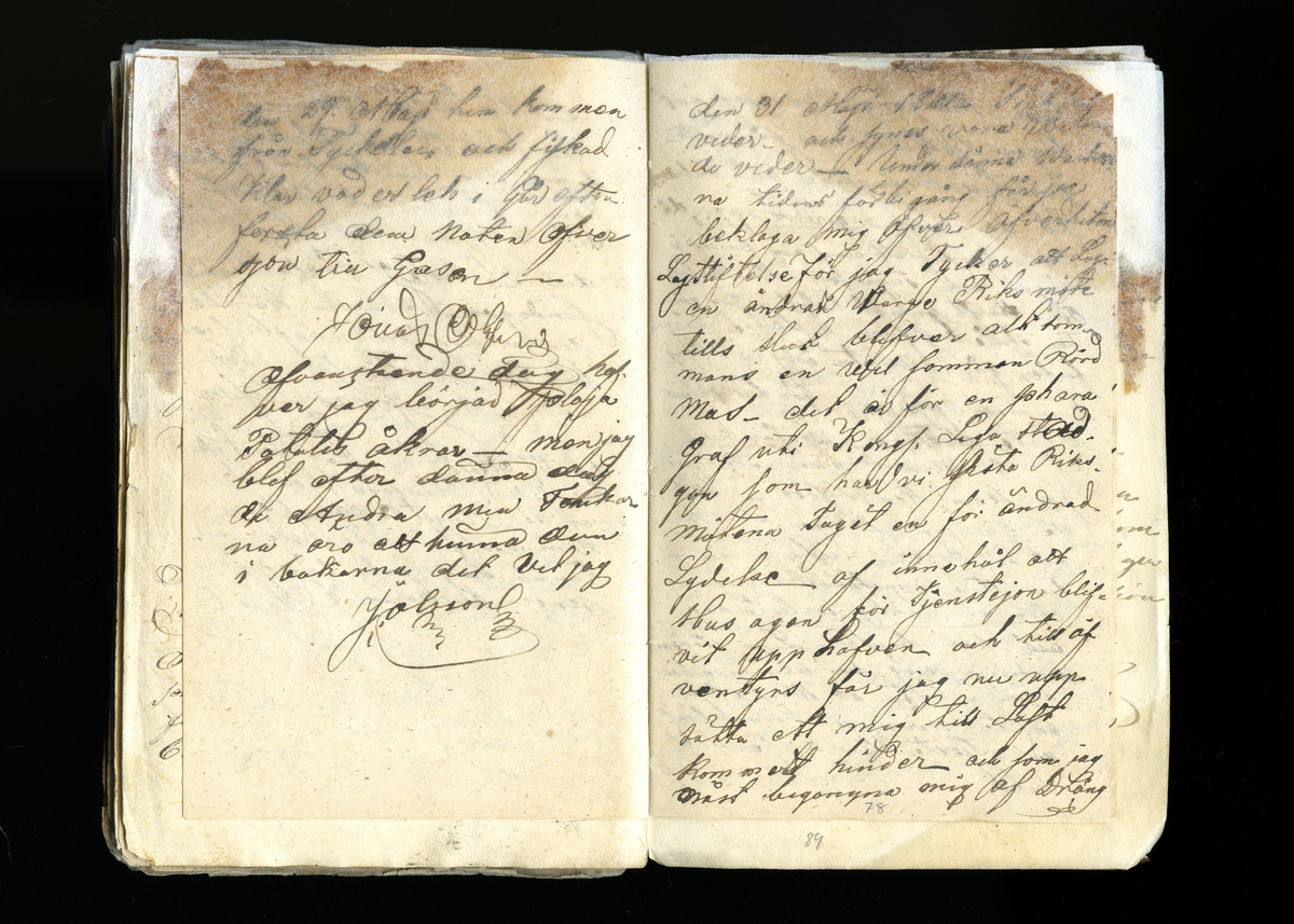 Dagböcker och andra anteckningar förda av storbonden och bössmeden Jonas Olsson (1832-1895) i Fågelsjö, Los mellan åren 1851 och 1892. Dagböckerna berör vardagens arbete, händelser i familjen och byn, förtretligheter, glädjeämnen och sorg. Böckerna förda i varierande frekvens med både dagliga och strödda anteckningar. Hela luckor år 1862-63, 1870-78, 1880-83 samt 1885-56. Dagboken förd i böcker med blandat innehåll, där dagboksanteckningarna är instoppade. Jonas Olssons dagboksanteckningar finns även transkriberade och publicerade i boken "Min hand är icke begåfvad att föra en skikliger penna", 2009.

