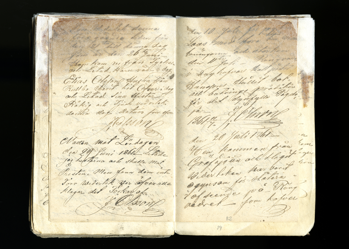 Dagböcker och andra anteckningar förda av storbonden och bössmeden Jonas Olsson (1832-1895) i Fågelsjö, Los mellan åren 1851 och 1892. Dagböckerna berör vardagens arbete, händelser i familjen och byn, förtretligheter, glädjeämnen och sorg. Böckerna förda i varierande frekvens med både dagliga och strödda anteckningar. Hela luckor år 1862-63, 1870-78, 1880-83 samt 1885-56. Dagboken förd i böcker med blandat innehåll, där dagboksanteckningarna är instoppade. Jonas Olssons dagboksanteckningar finns även transkriberade och publicerade i boken "Min hand är icke begåfvad att föra en skikliger penna", 2009.
