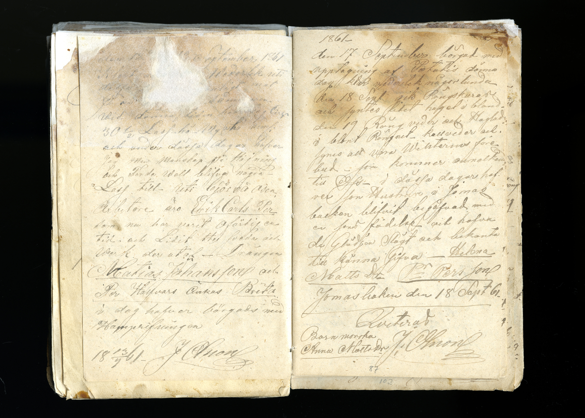 Dagböcker och andra anteckningar förda av storbonden och bössmeden Jonas Olsson (1832-1895) i Fågelsjö, Los mellan åren 1851 och 1892. Dagböckerna berör vardagens arbete, händelser i familjen och byn, förtretligheter, glädjeämnen och sorg. Böckerna förda i varierande frekvens med både dagliga och strödda anteckningar. Hela luckor år 1862-63, 1870-78, 1880-83 samt 1885-56. Dagboken förd i böcker med blandat innehåll, där dagboksanteckningarna är instoppade. Jonas Olssons dagboksanteckningar finns även transkriberade och publicerade i boken "Min hand är icke begåfvad att föra en skikliger penna", 2009.
