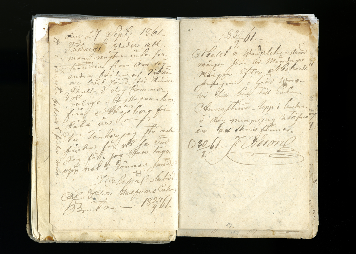 Dagböcker och andra anteckningar förda av storbonden och bössmeden Jonas Olsson (1832-1895) i Fågelsjö, Los mellan åren 1851 och 1892. Dagböckerna berör vardagens arbete, händelser i familjen och byn, förtretligheter, glädjeämnen och sorg. Böckerna förda i varierande frekvens med både dagliga och strödda anteckningar. Hela luckor år 1862-63, 1870-78, 1880-83 samt 1885-56. Dagboken förd i böcker med blandat innehåll, där dagboksanteckningarna är instoppade. Jonas Olssons dagboksanteckningar finns även transkriberade och publicerade i boken "Min hand är icke begåfvad att föra en skikliger penna", 2009.
