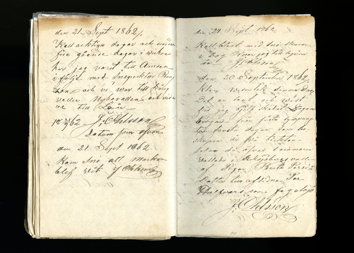 Dagböcker och andra anteckningar förda av storbonden och bössmeden Jonas Olsson (1832-1895) i Fågelsjö, Los mellan åren 1851 och 1892. Dagböckerna berör vardagens arbete, händelser i familjen och byn, förtretligheter, glädjeämnen och sorg. Böckerna förda i varierande frekvens med både dagliga och strödda anteckningar. Hela luckor år 1862-63, 1870-78, 1880-83 samt 1885-56. Dagboken förd i böcker med blandat innehåll, där dagboksanteckningarna är instoppade. Jonas Olssons dagboksanteckningar finns även transkriberade och publicerade i boken "Min hand är icke begåfvad att föra en skikliger penna", 2009.
