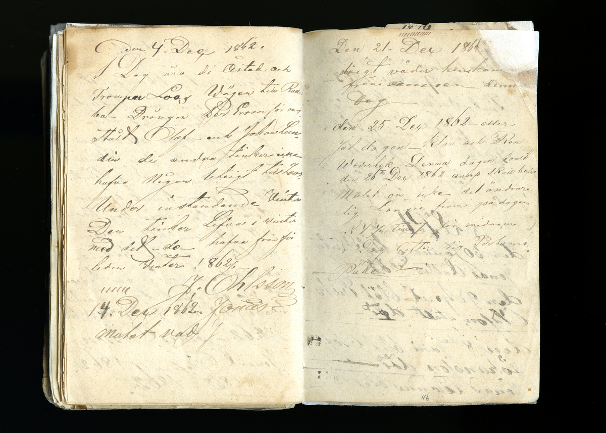 Dagböcker och andra anteckningar förda av storbonden och bössmeden Jonas Olsson (1832-1895) i Fågelsjö, Los mellan åren 1851 och 1892. Dagböckerna berör vardagens arbete, händelser i familjen och byn, förtretligheter, glädjeämnen och sorg. Böckerna förda i varierande frekvens med både dagliga och strödda anteckningar. Hela luckor år 1862-63, 1870-78, 1880-83 samt 1885-56. Dagboken förd i böcker med blandat innehåll, där dagboksanteckningarna är instoppade. Jonas Olssons dagboksanteckningar finns även transkriberade och publicerade i boken "Min hand är icke begåfvad att föra en skikliger penna", 2009.
