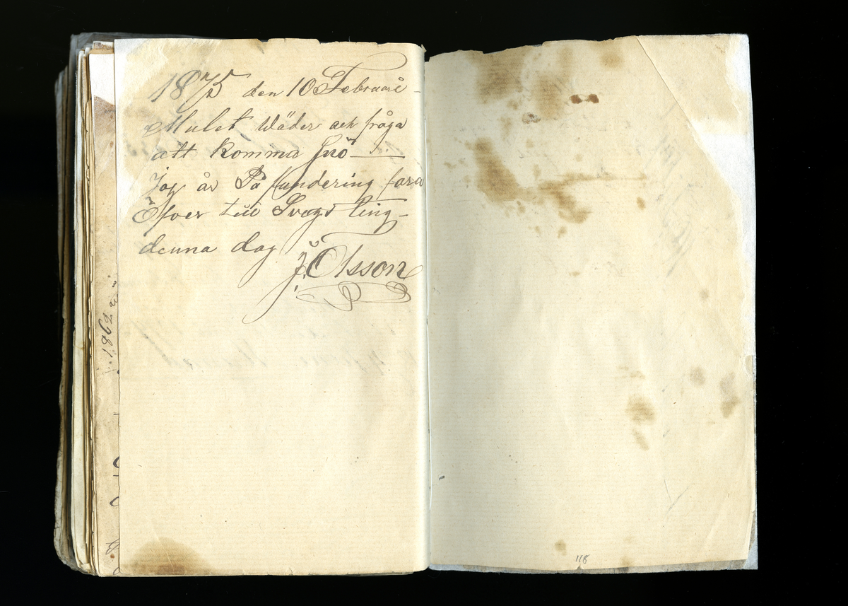 Dagböcker och andra anteckningar förda av storbonden och bössmeden Jonas Olsson (1832-1895) i Fågelsjö, Los mellan åren 1851 och 1892. Dagböckerna berör vardagens arbete, händelser i familjen och byn, förtretligheter, glädjeämnen och sorg. Böckerna förda i varierande frekvens med både dagliga och strödda anteckningar. Hela luckor år 1862-63, 1870-78, 1880-83 samt 1885-56. Dagboken förd i böcker med blandat innehåll, där dagboksanteckningarna är instoppade. Jonas Olssons dagboksanteckningar finns även transkriberade och publicerade i boken "Min hand är icke begåfvad att föra en skikliger penna", 2009.
