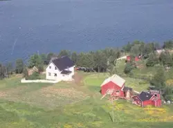 Flyfoto over Sørreisa i 1961. Gård ved Galtnes, Grunnreis.