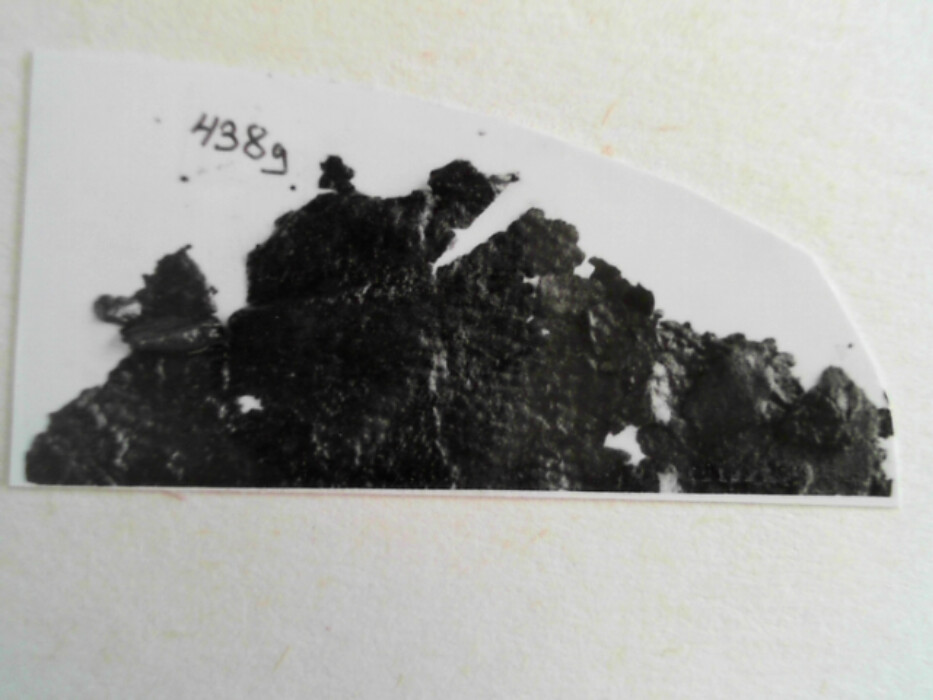 større samling lærfragmenter tildels med sømspor. muligens biter av drakt.