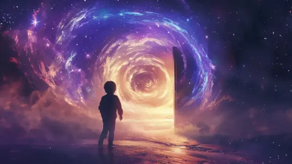 Barn framför magisk tidsportal