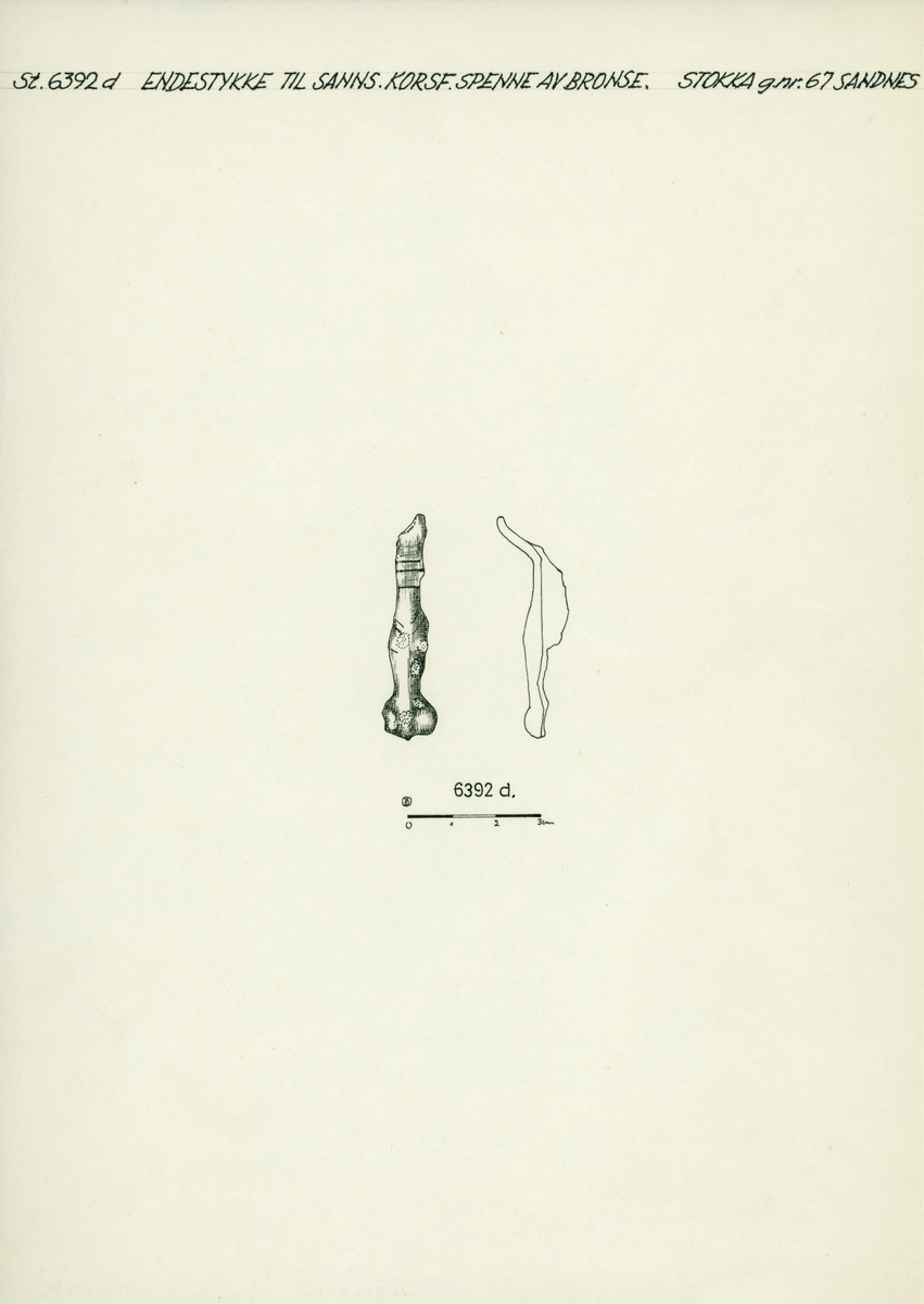 Korsformet spenne av bronse.

Tegner: T.Jøssang, udatert