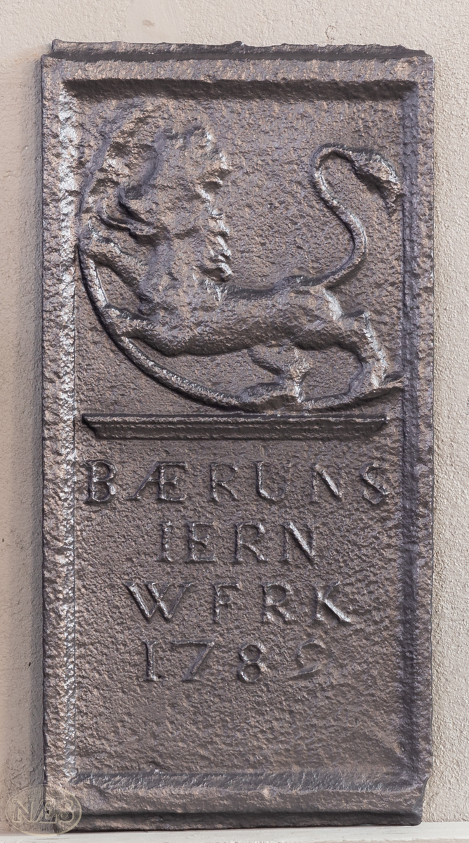 Langside plate med faste skinner. Fredrik den 5 i speilmonogram på kronet skjold, omgitt av krigerske emblemer. Øverst skyer og stråler.
Kortside plate øverst norske løve, nederst påskrift med jernverkets navn og årstall.