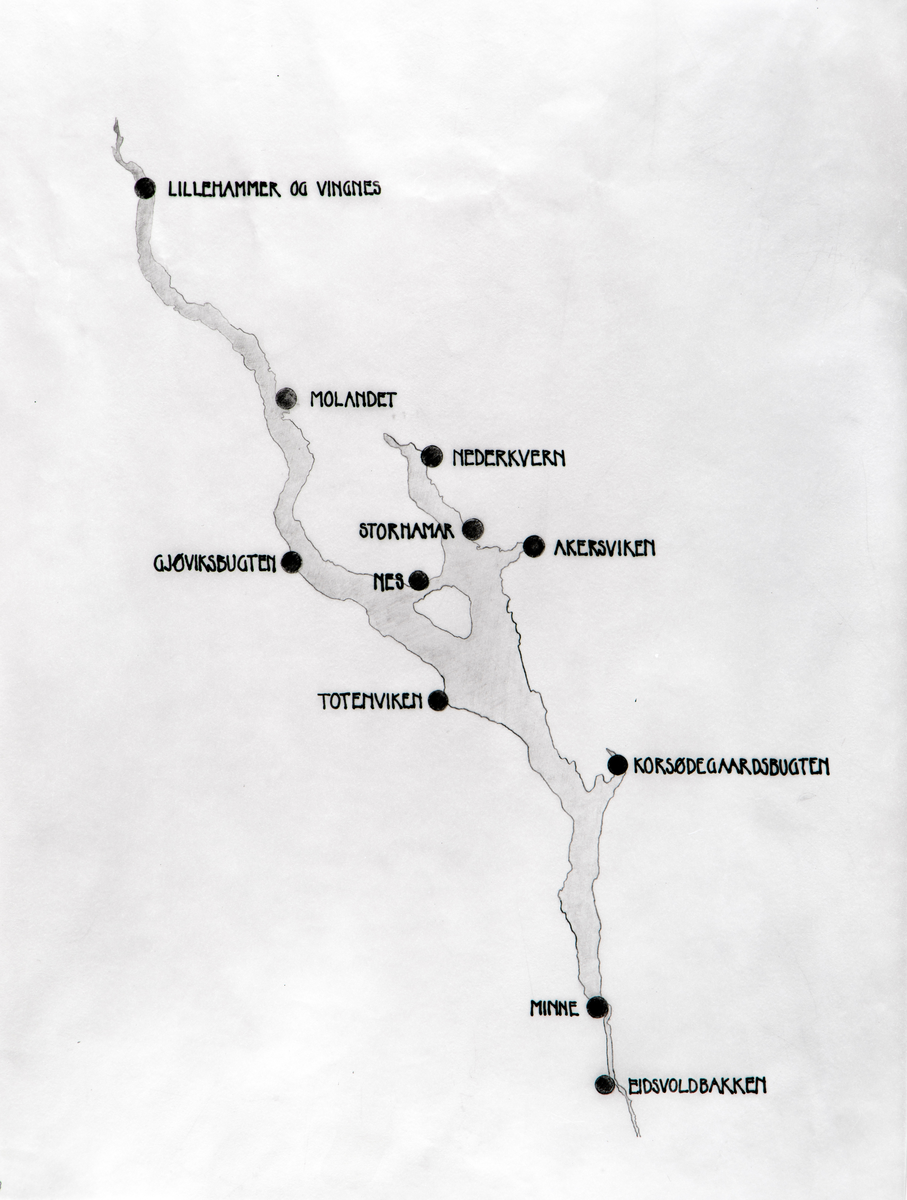 KART. FORSLAG. HAMAR. ALTERNATIVE BY PLASSERINGER LANGS MJØSA.