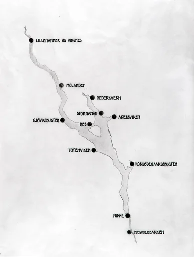 KART. FORSLAG. HAMAR. ALTERNATIVE BY PLASSERINGER LANGS MJØSA.