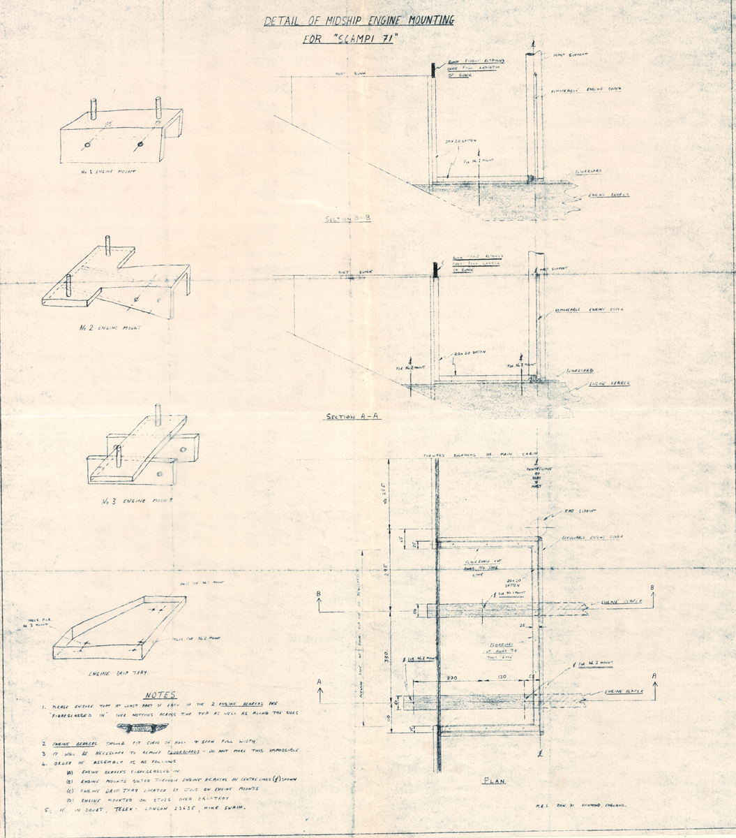 Scampi 71 detaljer för midskepps motorinstallation