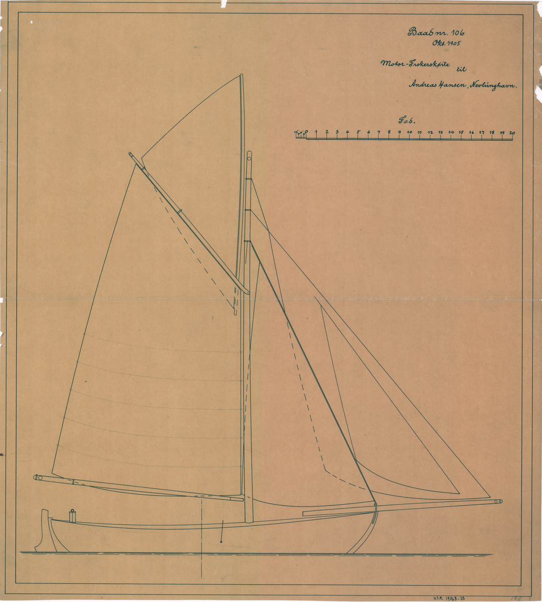 Seiltegning/sideriss Motorfiskebåt  GREI (Båt nr.   III 170 - 1/2) (Båt nr. 106)  1962 TORILD, 1966  TYPEE XIII, 1968 ENIGHETEN, 2017 GREI