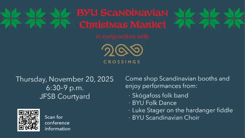 Reklameplakat for julemarked på blå bakgrunn.