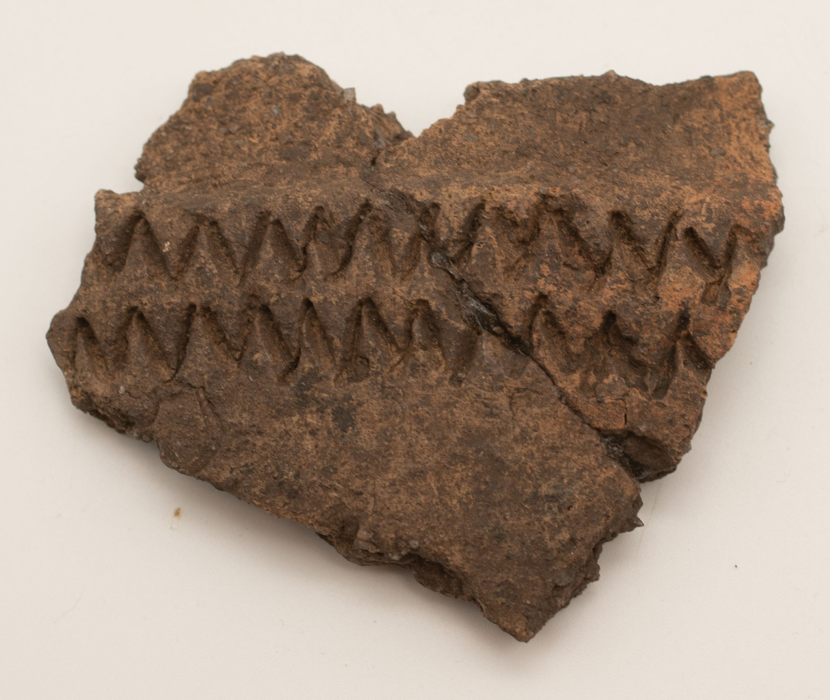 En större mängd (uppskattninsgvis ca 1000 stycken) ytplockade keramikskärvor. Skärvorna har i de flesta fall dekor. Dekoren består av streck, zig-zag mönster och intryckta gropar. Små pinnar och ben har framför allt använts för att skapa dekoren. I de fall det funnits passning har keramiken limmats ihop.