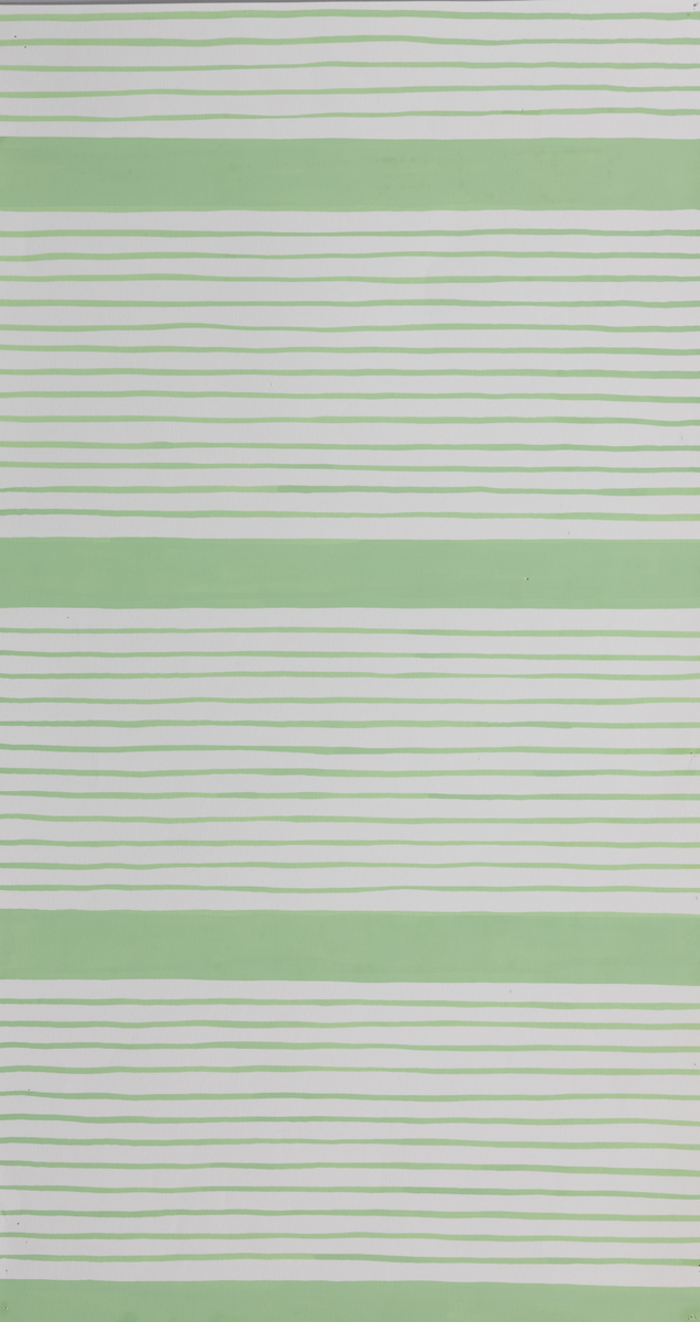 Skiss till textil i grönt och vitt, horisentella smala linjer som avdelas av bredare ränder