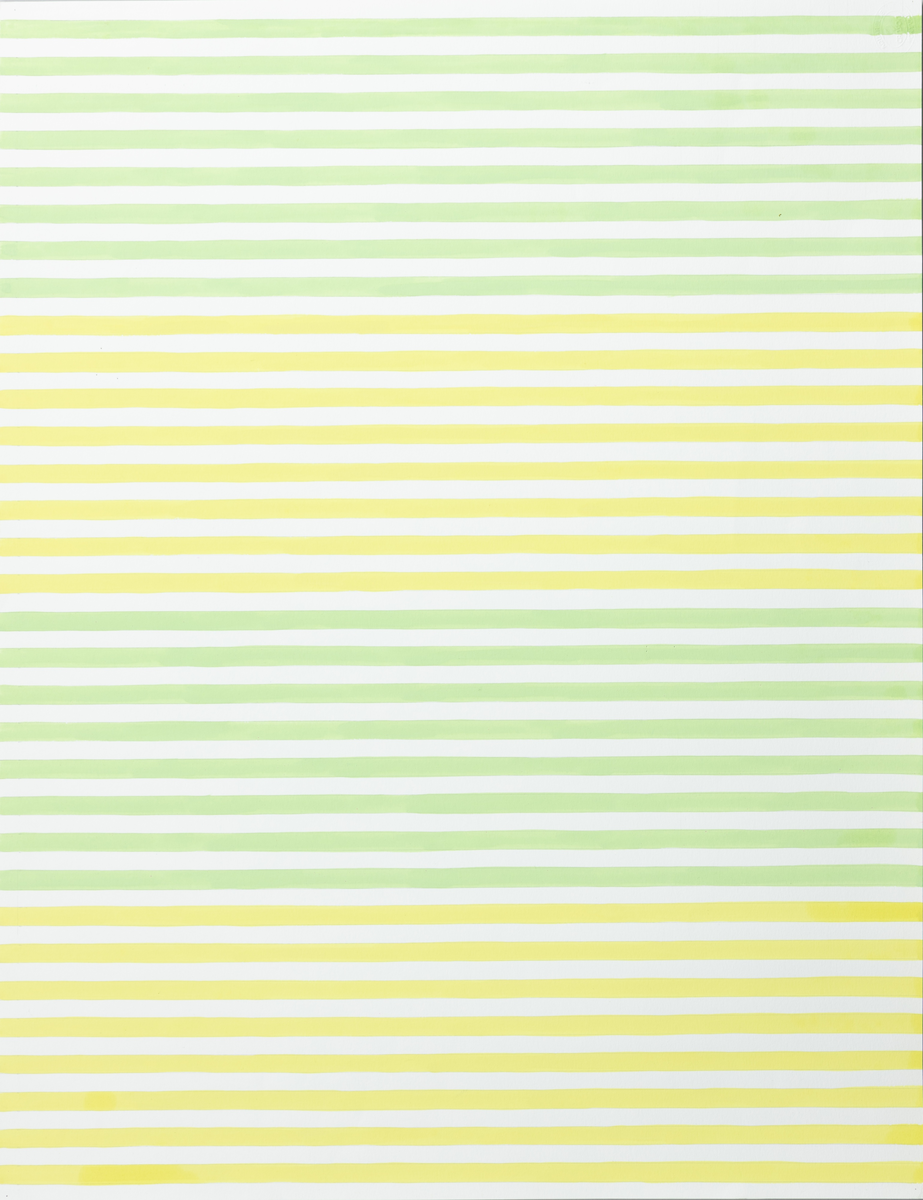 Skiss till textil, horisentella ränder uppdelade i gröna och gula fält