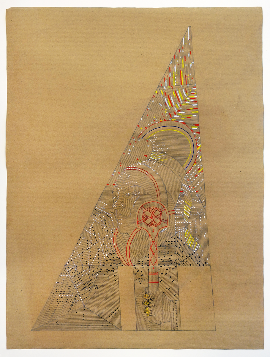 Skissen viser en skikkelse som bærer det samiske kvinnelige hodeplagget, ládjogahpir og en stav med mønstre hentet fra samiske treskjærings- og ornamenttradisjoner. På hånden er tradisjonelle ringer utført i messing. I samisk tradisjon viser AAhkA til Moder Jord som juridisk person: de mange hellige fjellene i Sápmi kalles Aahka (sørsamisk), Áhkká (nordsamisk) som oversettes til eldre kvinne, bestemor, verge.