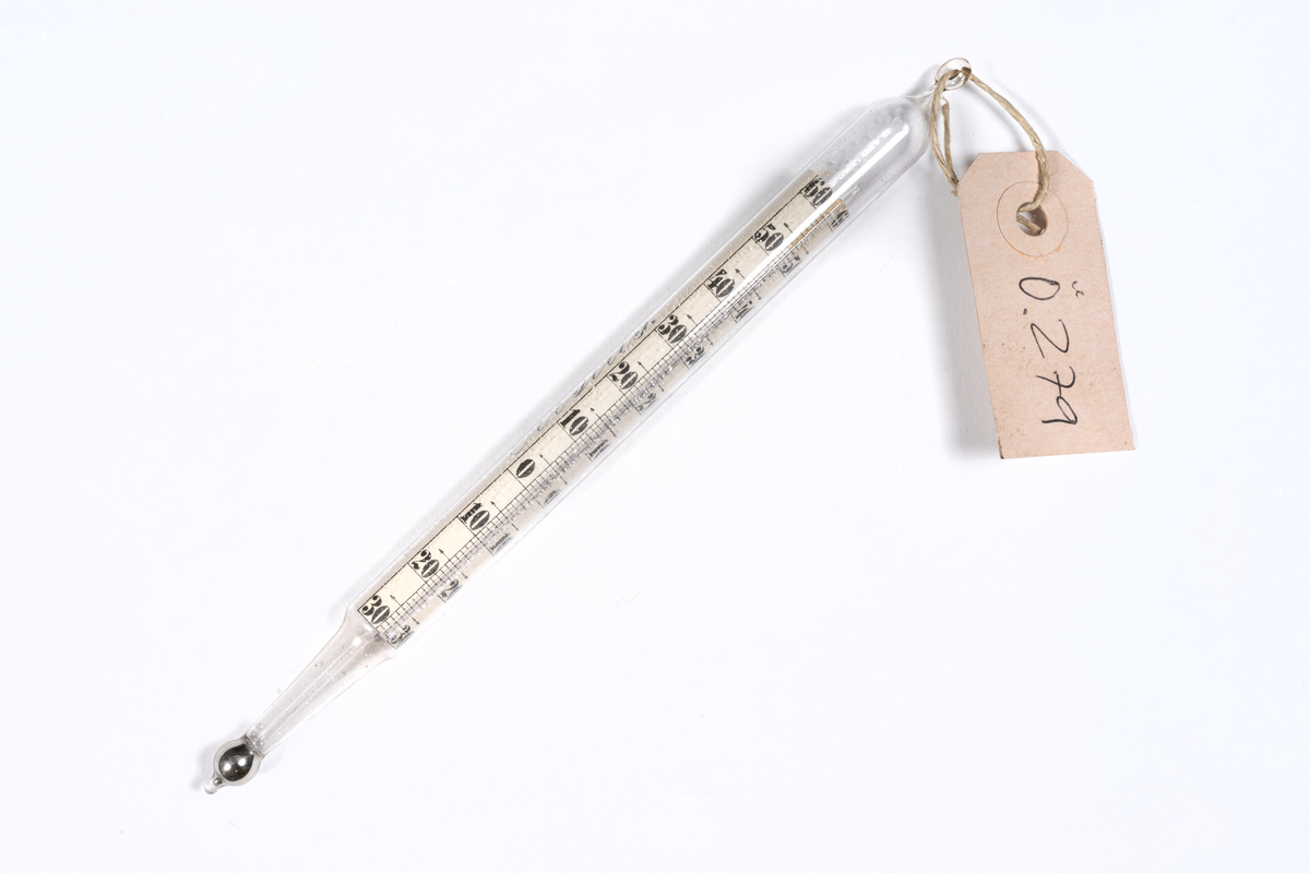 Termometer av glas utan fodral. Celsius +60C°: -30C°.