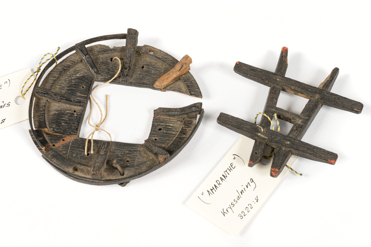 Fragment av gamla riggen till modellen av Amaranth. Kryssmärs eller brammärs med hel salning.