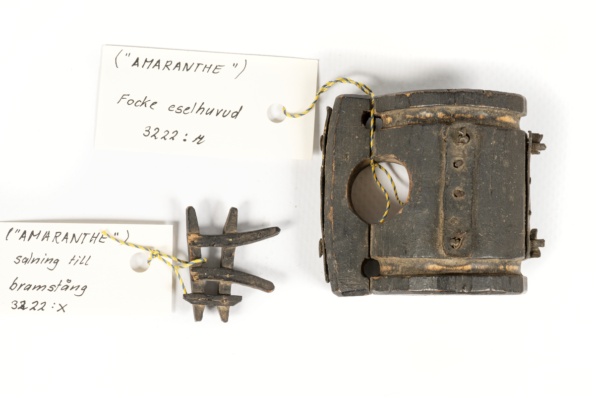 Fragment av gamla riggen till modellen av Amaranth. En långsalning till förstång.
