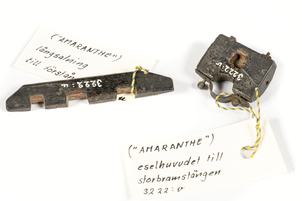 Fragment av gamla riggen till modellen av Amaranth. En långsalning till förstång.
