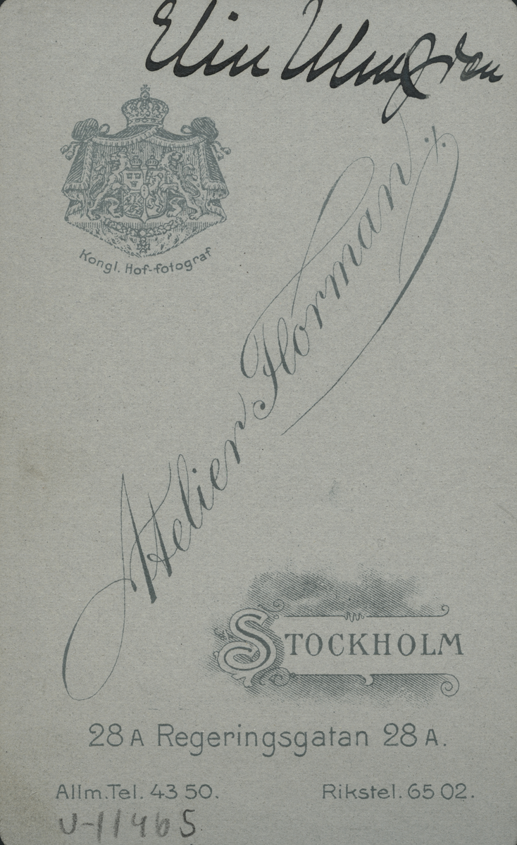 Porträtt av Elin Ulmgren (enligt text baksida kort).