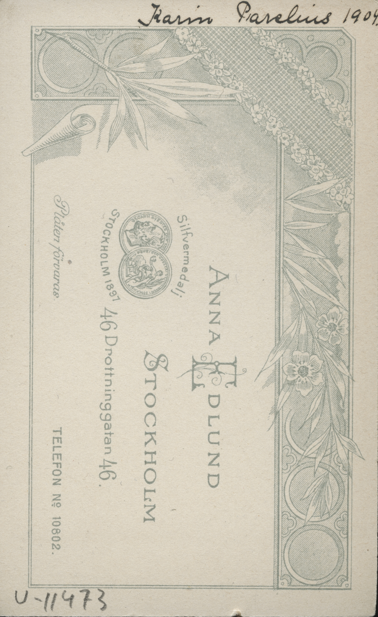 Porträtt av Karin Parelius 1904.