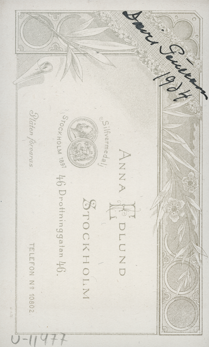 Porträtt av Doris Pettersson (osäkert) 1904.