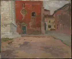 Rød kirkevegg [Maleri]