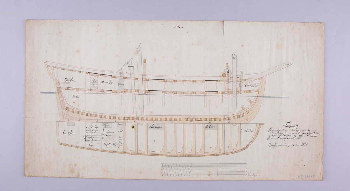 Arrangementstegning av en brigg.