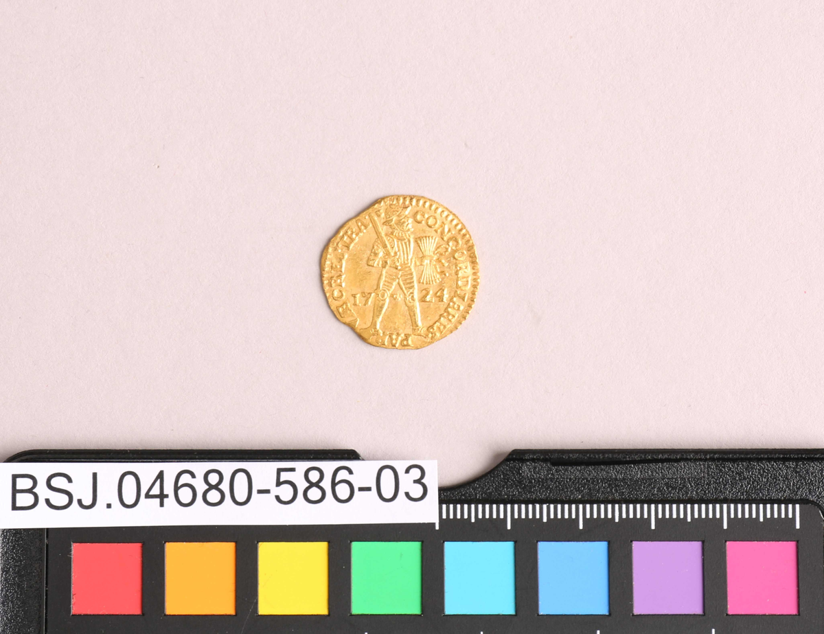 Stående ridder i full rusting som holder et sverd og en bunt med piler. Pilene symboliserer foreningen av de nordlige provisnen, som danner grunnlaget for Utrechtunionen i 1559