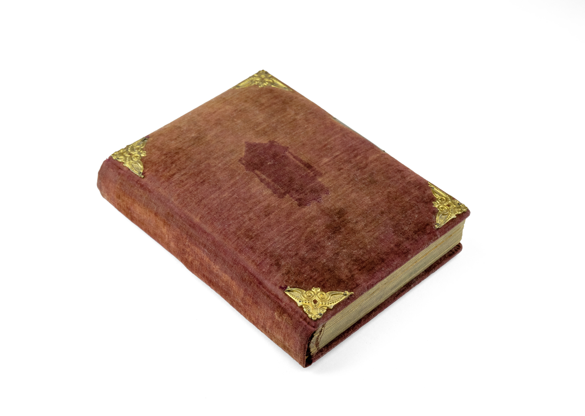 Fotoalbum polstret og innbundet, trukket i rødbrun fløyel. Albumets fremside har påmontert metall-ornamentikk i hvert hjørne. Sidene er laget av kartong og papir, med forgylte detaljer og kanter. Albumet inneholder 38 fotografier, de fleste portrettfotografi. Enkelte av fotografiene har opplysninger om avbildede personer skrevet på vedsiden av bilde på sidene i albumet.