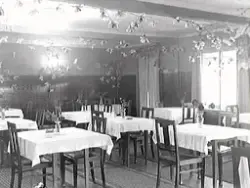 Interiör. Matsalen på Solbackens pensionat i Kärradal. Rumme