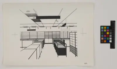 Nordiska Kompaniet, inredning
Illustration av butiksinredning