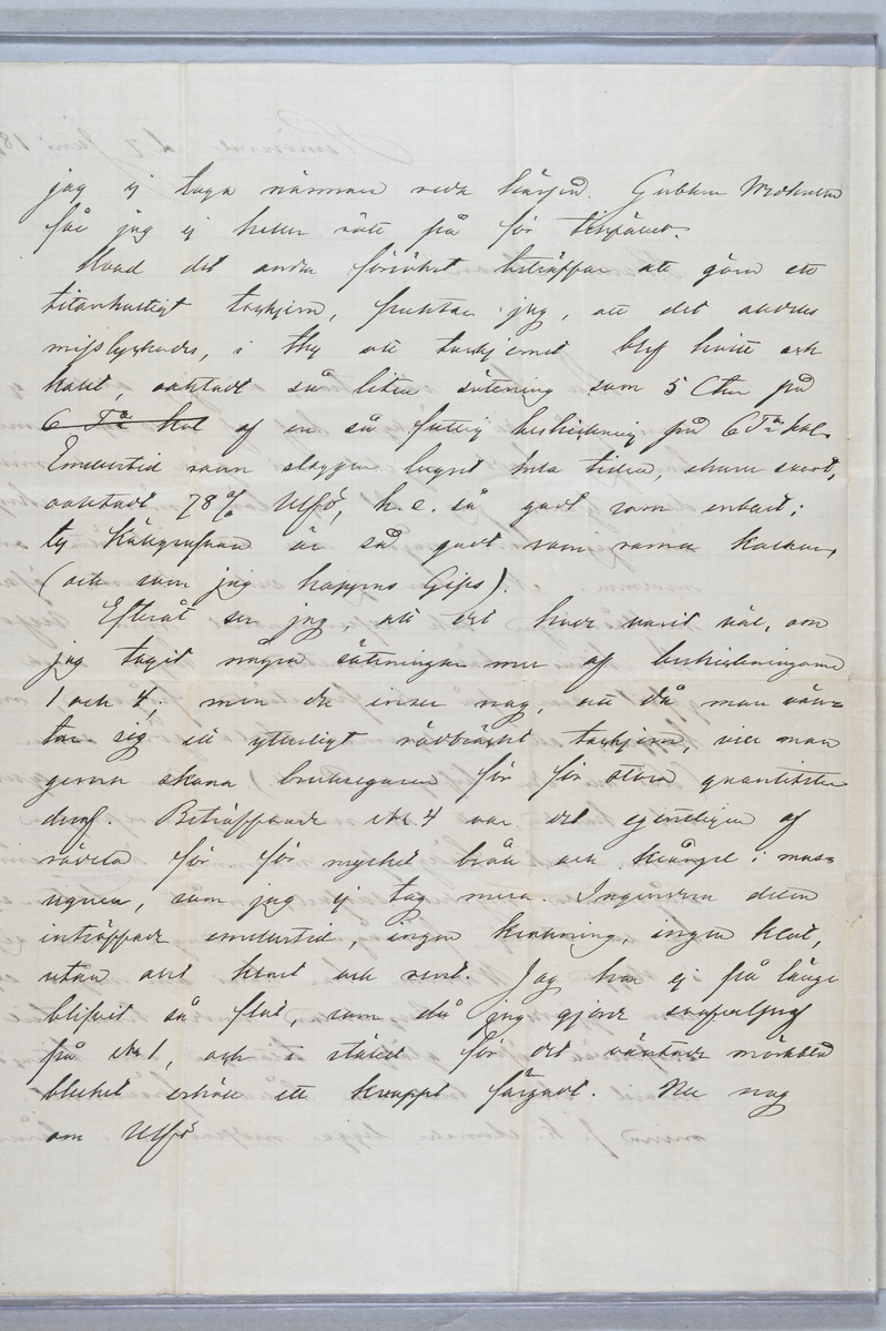 Sex prover på stångjärn. Två prover märkt med brukets stämpel och ett prov märkt med påklistrad lapp med notering: "Stångjern af profsmältan." Tillhörande lapp med notering: "Stångjärn från Högfors. 1." Även två medföljande brev med notering.