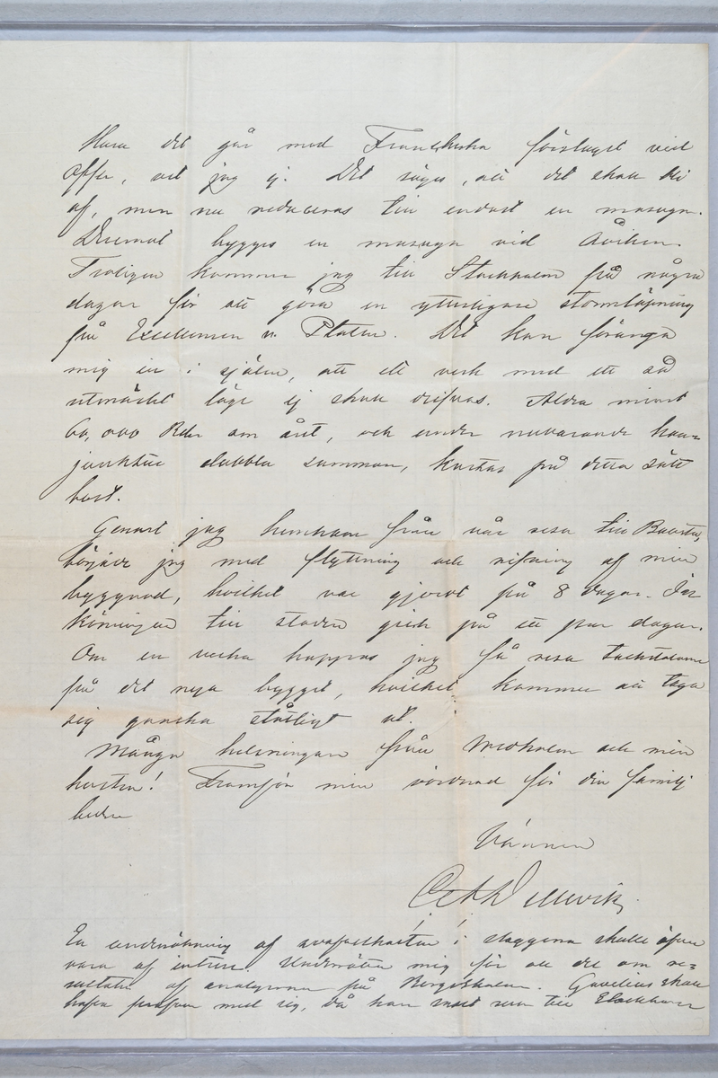 Sex prover på stångjärn. Två prover märkt med brukets stämpel och ett prov märkt med påklistrad lapp med notering: "Stångjern af profsmältan." Tillhörande lapp med notering: "Stångjärn från Högfors. 1." Även två medföljande brev med notering.