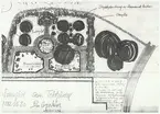 Skånegården
Trädgården.
Skiss 1982-08-30 med kompletterande text:
AB [Arne Biörnstad], MJ [Mats Jansson], BN och Leif Johansson gick igenom detta förslag 11/10-82. Vi enades om att utgå från denna skiss för den kommande detaljplaneringen. B. Agerhem inkommer med detaljritning på växtmaterial under nov. 1982. 13/10-82 / M. [Mats] Jansson.
