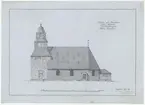 Seglora kyrka.
Fasadritning.
Södra fasaden.