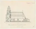 Seglora kyrka.
Sektionsritning.