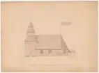 Seglora kyrka. 
Ursprungsplatsen i Västergötland.
Fasad ritning.
Södra fasaden.