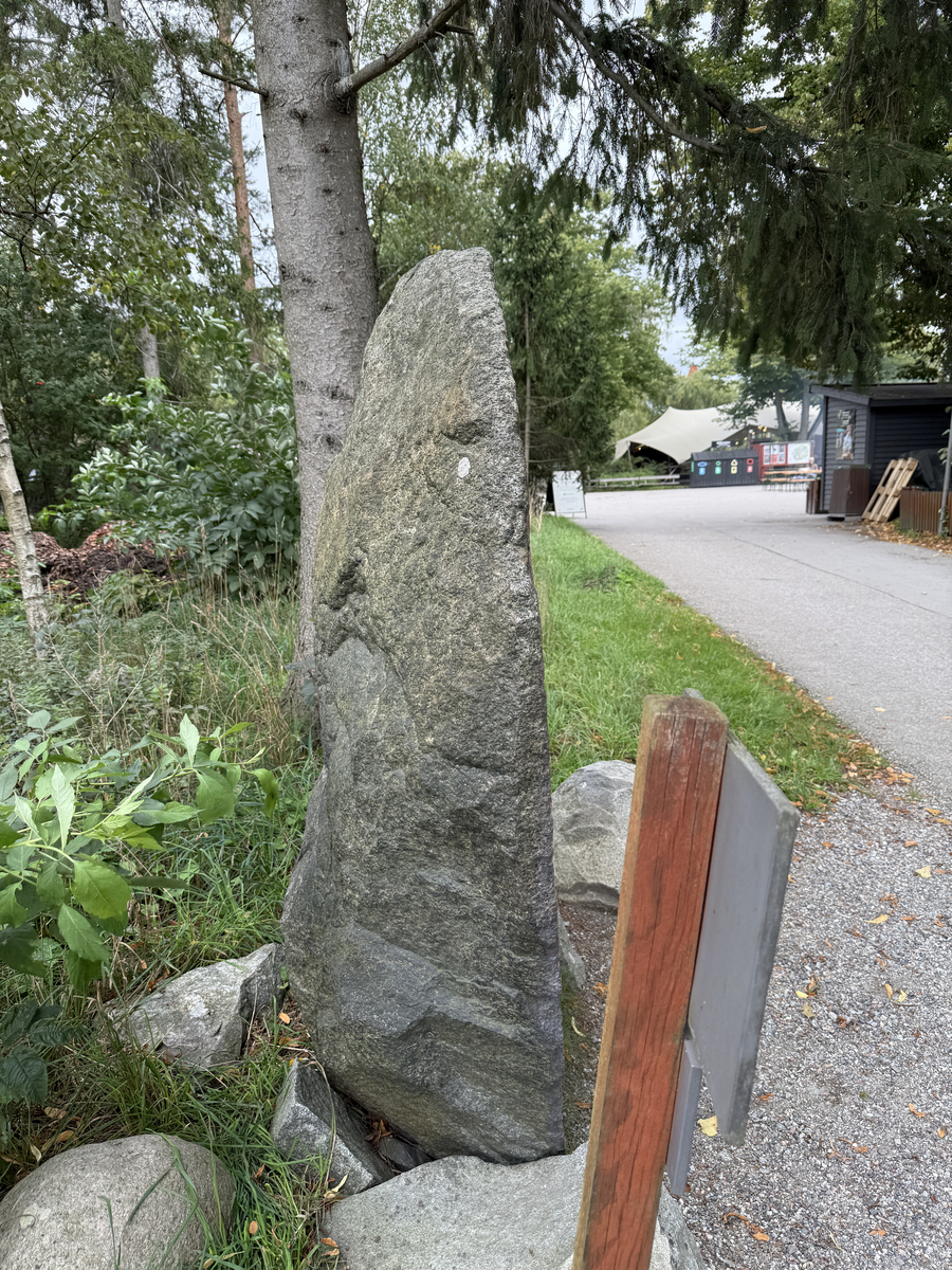 Runsten med inskrift, tolkat som: "Björn, Ödulv, Gunnar, Holmdis läto resa denna sten efter Ulv, Ginnlögs man. Och Åsmund högg"