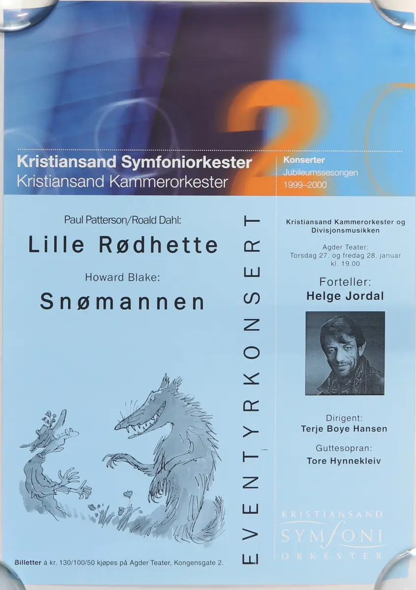 Plakat for oppsetning av konsert med Kristiansand Symfoniorkester. Spilt ved Agder teater i 2000.