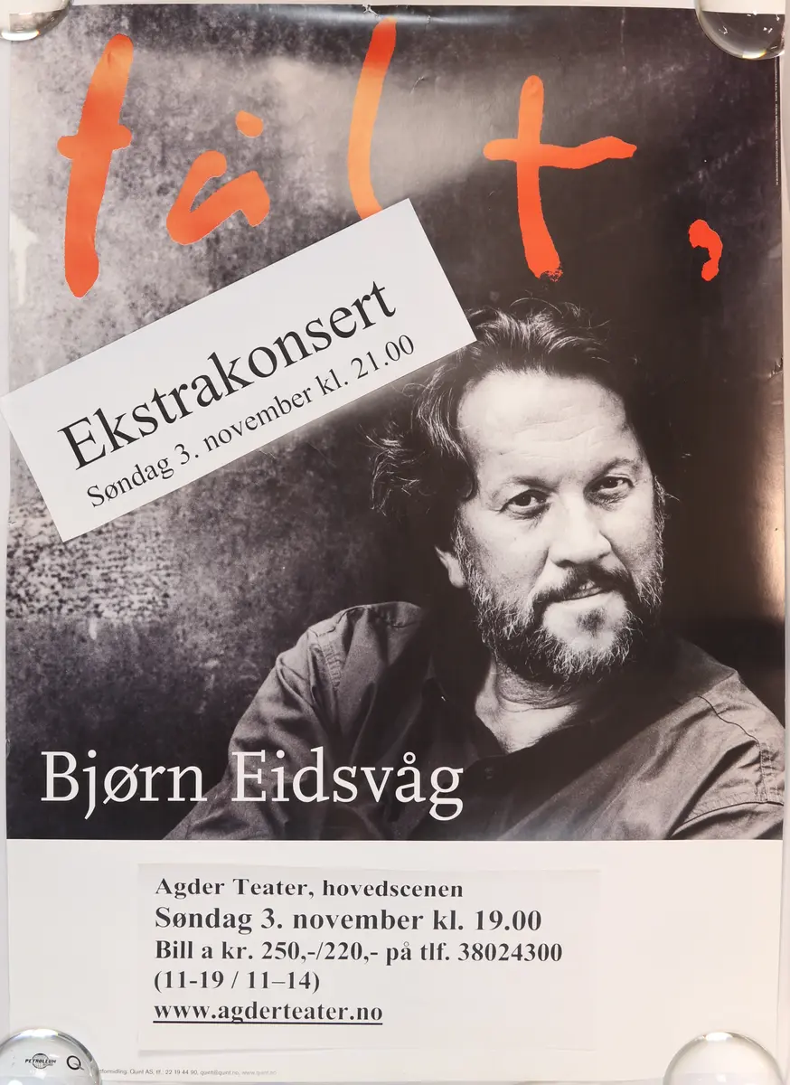 Plakat for konsert med Bjørn Eidsvåg. Spilt i 2002 ved Agder teater.