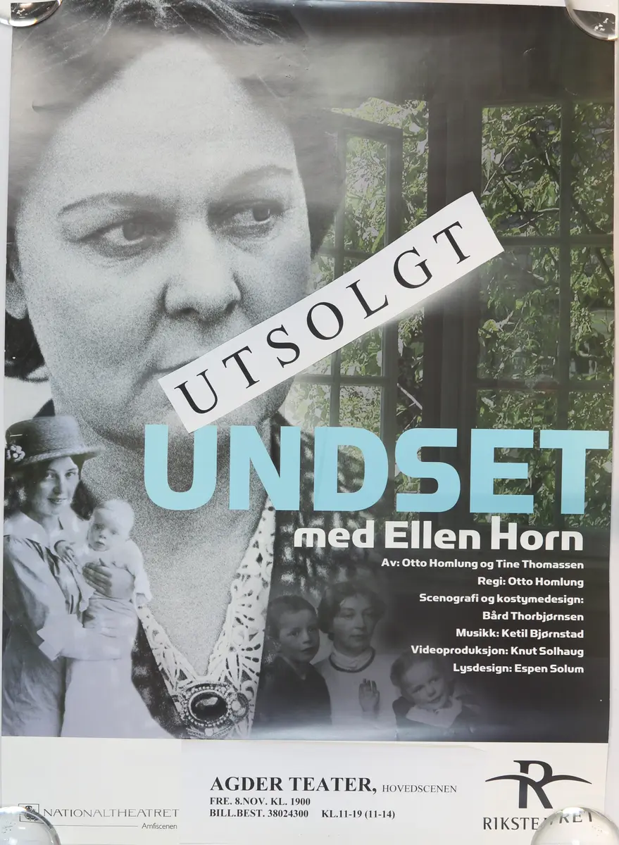 Plakat for oppsetning av "Undset". Spilt ved Agder teater i 2002.