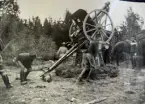 Smålands artilleriregemente, A 6. 7,5 cm kanon m/1902. Test med luftvärnsskjutning i Skillingaryd. Foto från år 1918.