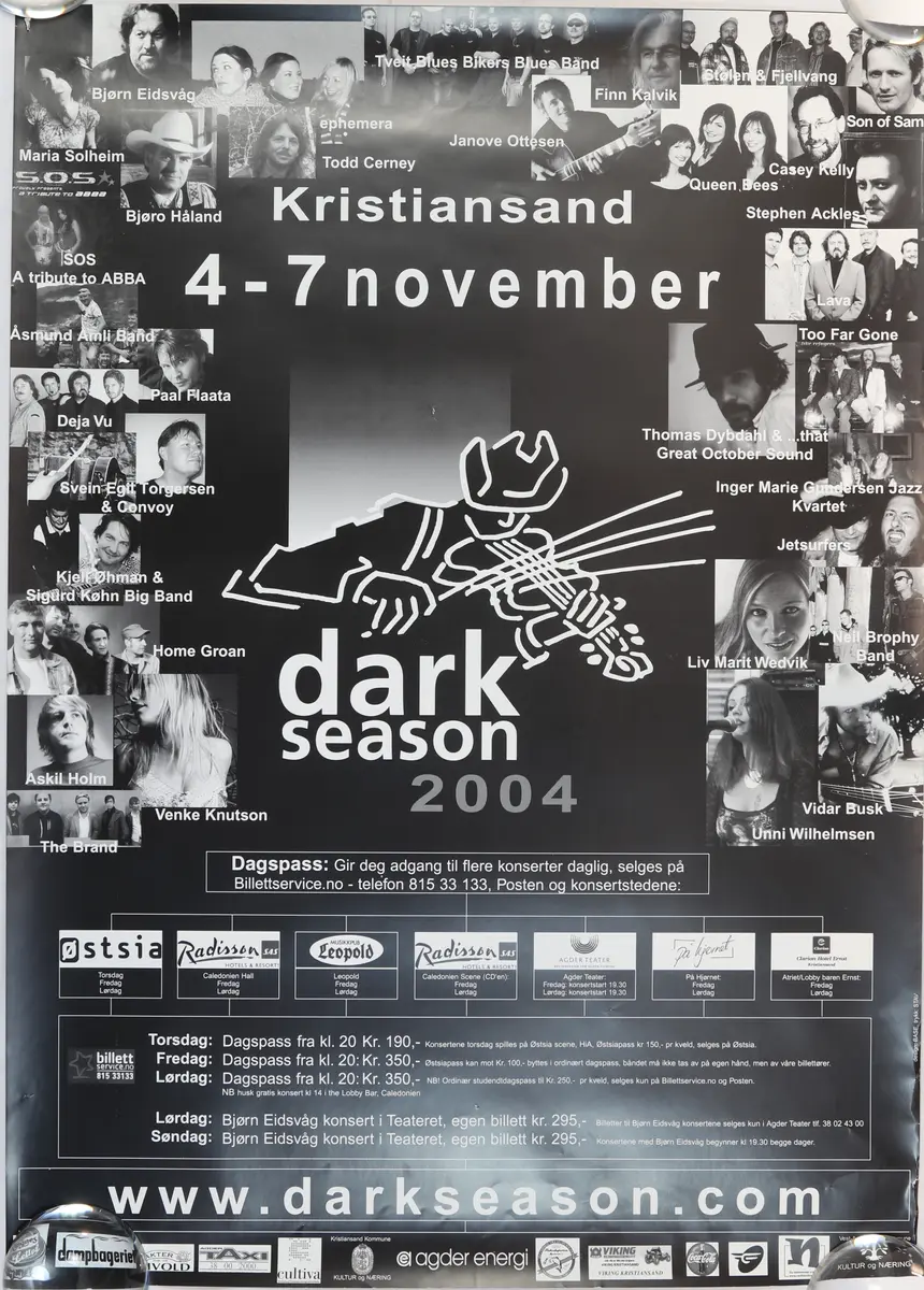 Plakat for oppsetning av "Dark season 2004". Musikkfestivalen ble holdt ved Agder teater i 2004. 